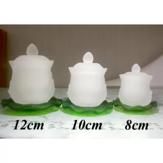 Ly nước thờ cúng bàn thờ hoa sen lưu ly trắng 10cm