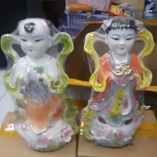 Cặp tiên đồng ngọc nữ hầu mẹ Men sứ Đài Loan 25cm